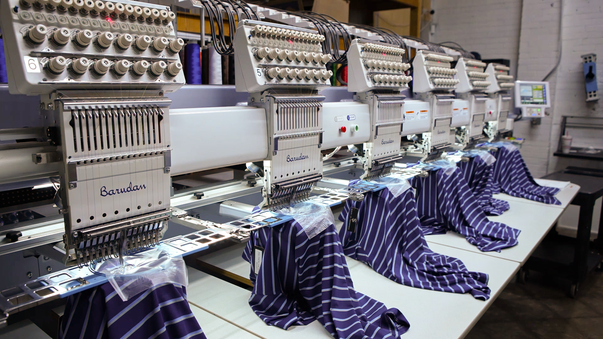 Steinberg Barudan embroidery machines stitching polos