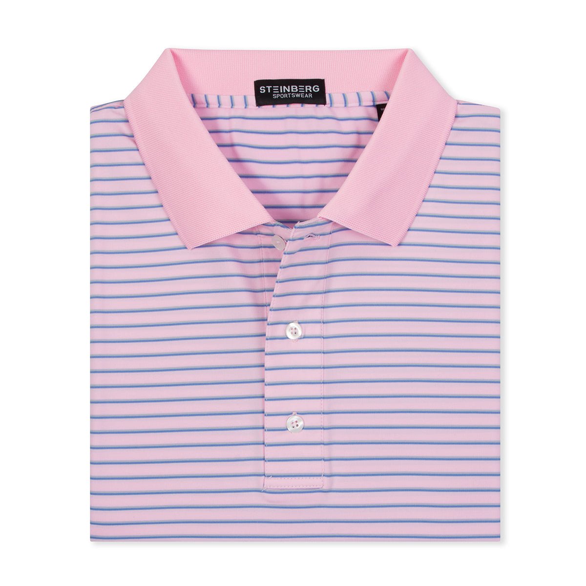 Pink Stripe Knit Collared Performance Polo - Steinberg Brand